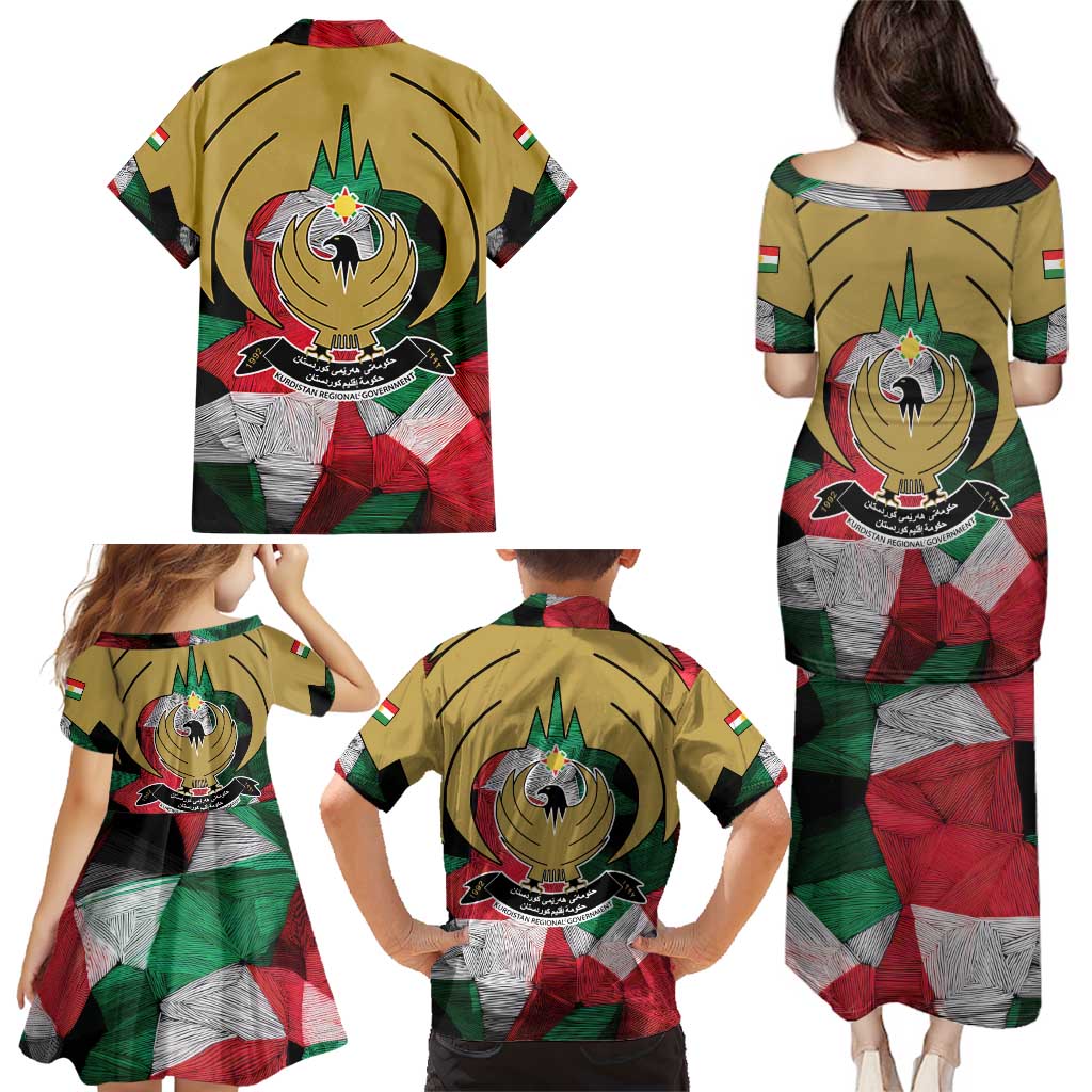 Kurdistan Region Iraq Family Matching Puletasi and Hawaiian Shirt Eagle Emblem Red Green Black - Wonder Print Shop
