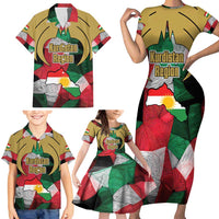 Kurdistan Region Iraq Family Matching Short Sleeve Bodycon Dress and Hawaiian Shirt Eagle Emblem Red Green Black - Wonder Print Shop