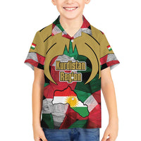 Kurdistan Region Iraq Family Matching Short Sleeve Bodycon Dress and Hawaiian Shirt Eagle Emblem Red Green Black - Wonder Print Shop