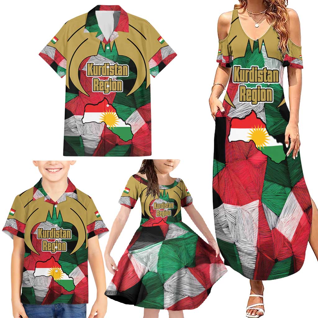 Kurdistan Region Iraq Family Matching Summer Maxi Dress and Hawaiian Shirt Eagle Emblem Red Green Black - Wonder Print Shop