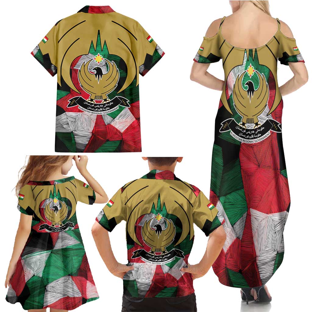 Kurdistan Region Iraq Family Matching Summer Maxi Dress and Hawaiian Shirt Eagle Emblem Red Green Black - Wonder Print Shop
