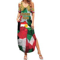 Kurdistan Region Iraq Family Matching Summer Maxi Dress and Hawaiian Shirt Eagle Emblem Red Green Black - Wonder Print Shop
