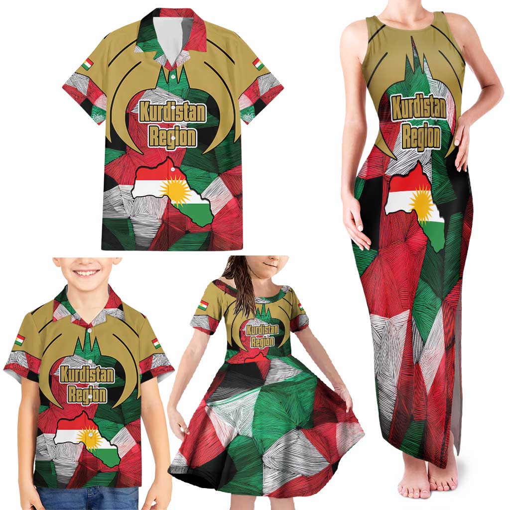 Kurdistan Region Iraq Family Matching Tank Maxi Dress and Hawaiian Shirt Eagle Emblem Red Green Black - Wonder Print Shop
