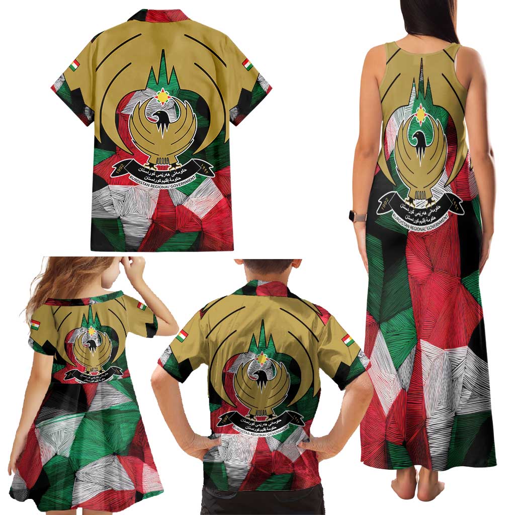 Kurdistan Region Iraq Family Matching Tank Maxi Dress and Hawaiian Shirt Eagle Emblem Red Green Black - Wonder Print Shop