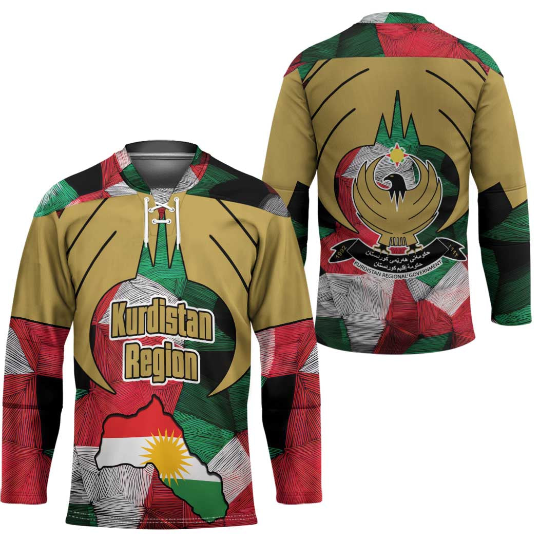 Kurdistan Region Iraq Hockey Jersey Eagle Emblem Red Green Black - Wonder Print Shop