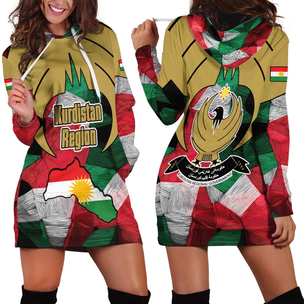 Kurdistan Region Iraq Hoodie Dress Eagle Emblem Red Green Black - Wonder Print Shop