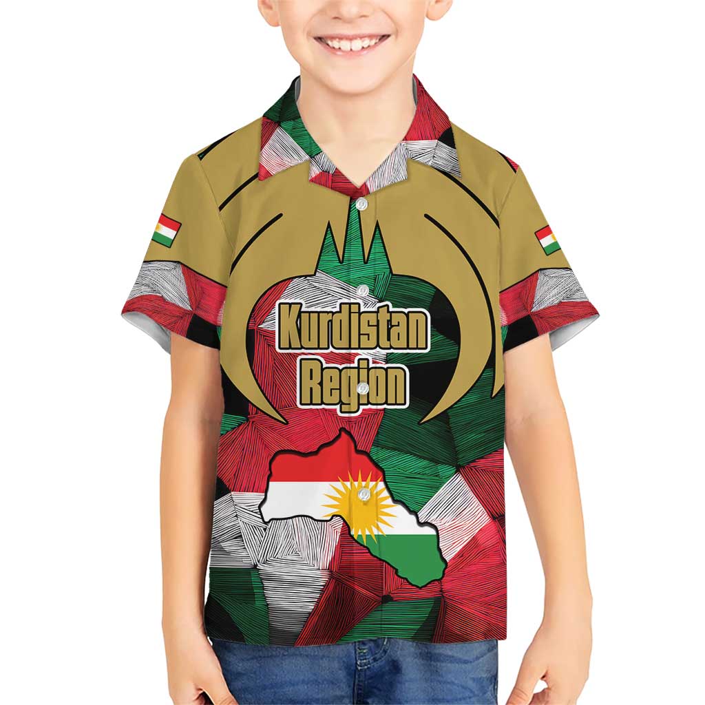 Kurdistan Region Iraq Kid Hawaiian Shirt Eagle Emblem Red Green Black - Wonder Print Shop