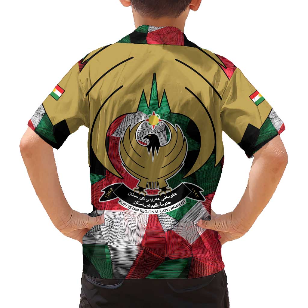 Kurdistan Region Iraq Kid Hawaiian Shirt Eagle Emblem Red Green Black - Wonder Print Shop