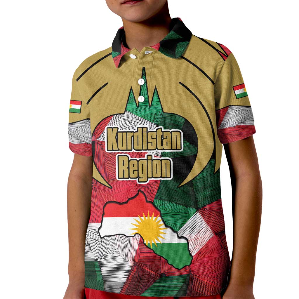 Kurdistan Region Iraq Kid Polo Shirt Eagle Emblem Red Green Black - Wonder Print Shop