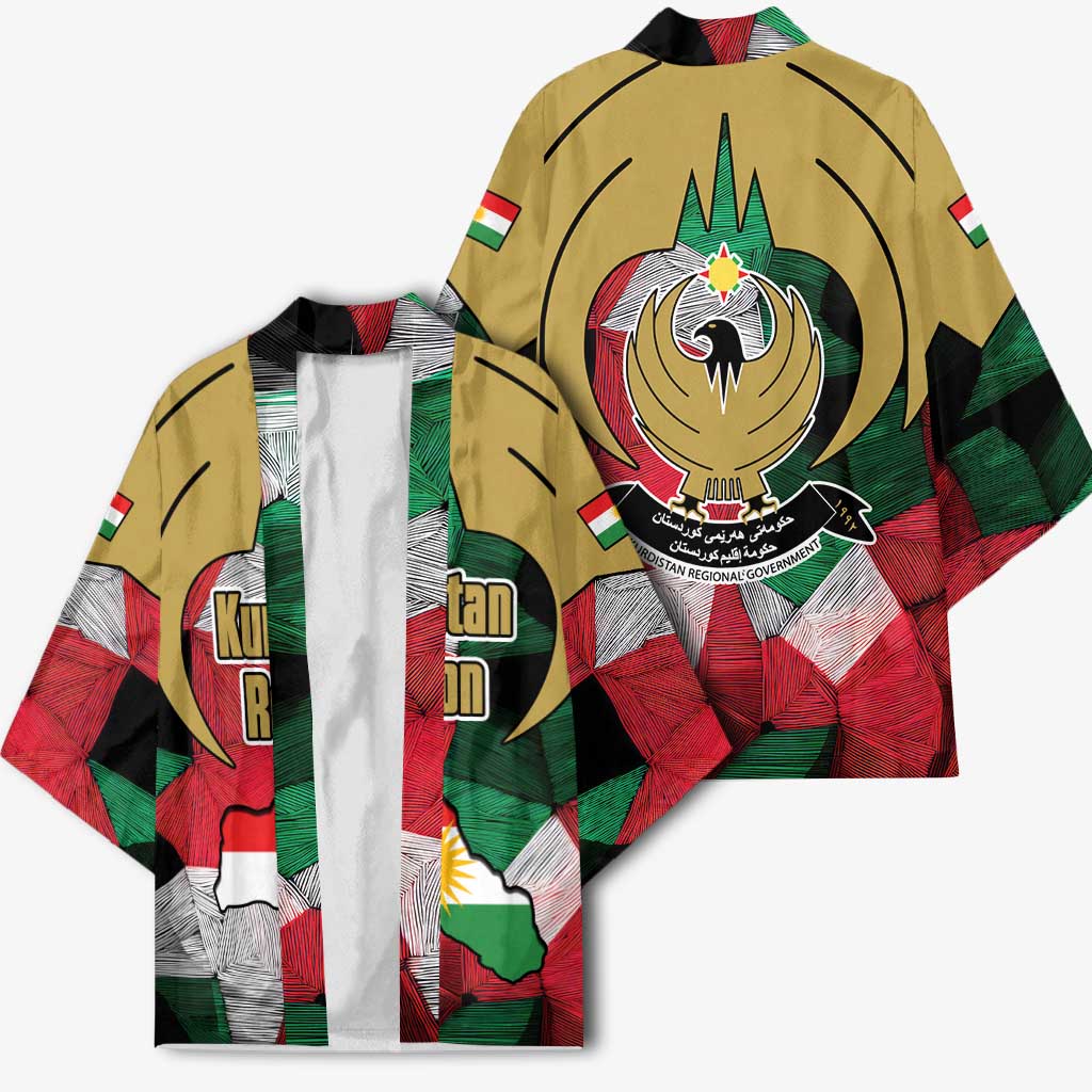 Kurdistan Region Iraq Kimono Eagle Emblem Red Green Black - Wonder Print Shop