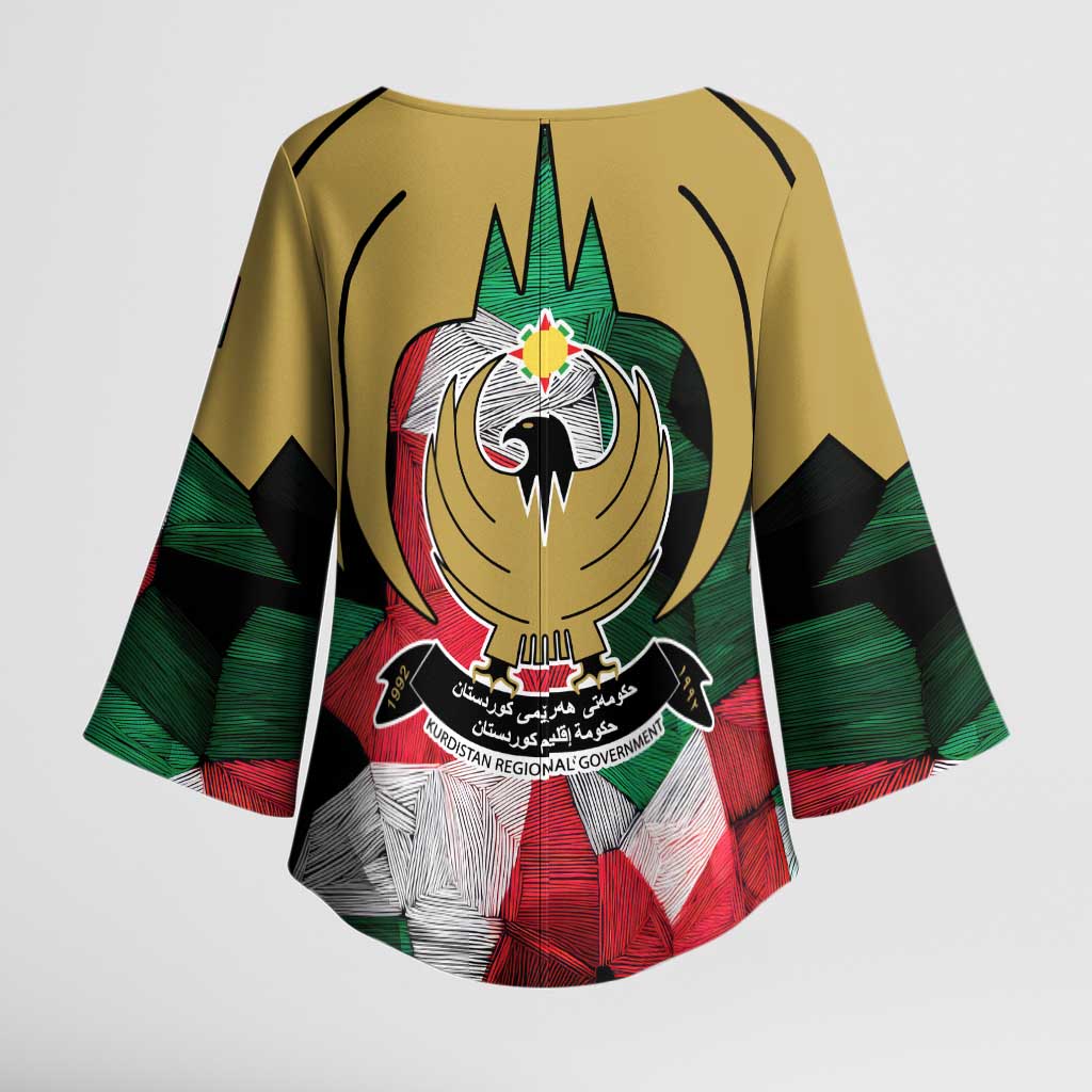 Kurdistan Region Iraq Kimono Sleeve Blouse Eagle Emblem Red Green Black - Wonder Print Shop