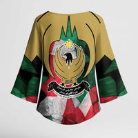 Kurdistan Region Iraq Kimono Sleeve Blouse Eagle Emblem Red Green Black - Wonder Print Shop
