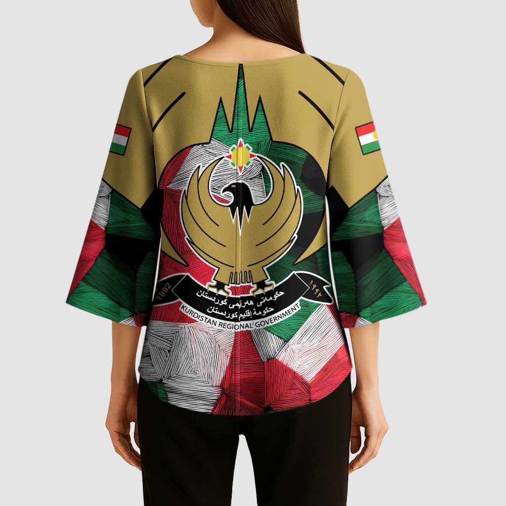 Kurdistan Region Iraq Kimono Sleeve Blouse Eagle Emblem Red Green Black - Wonder Print Shop
