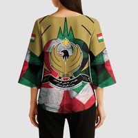 Kurdistan Region Iraq Kimono Sleeve Blouse Eagle Emblem Red Green Black - Wonder Print Shop