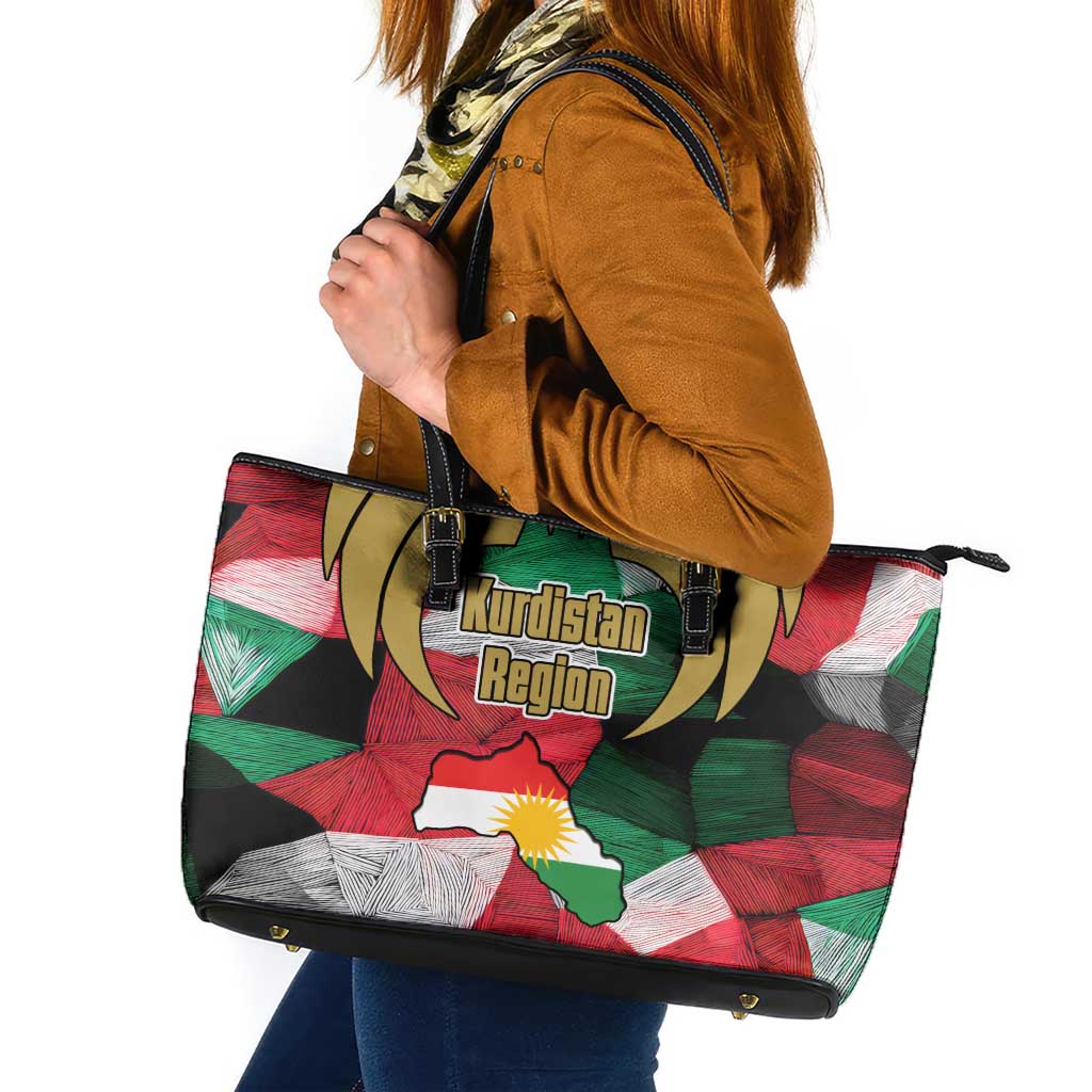 Kurdistan Region Iraq Leather Tote Bag Eagle Emblem Red Green Black - Wonder Print Shop