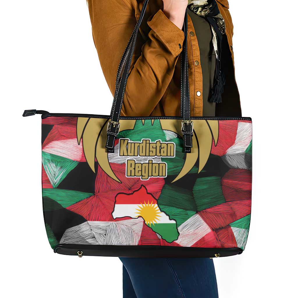 Kurdistan Region Iraq Leather Tote Bag Eagle Emblem Red Green Black - Wonder Print Shop