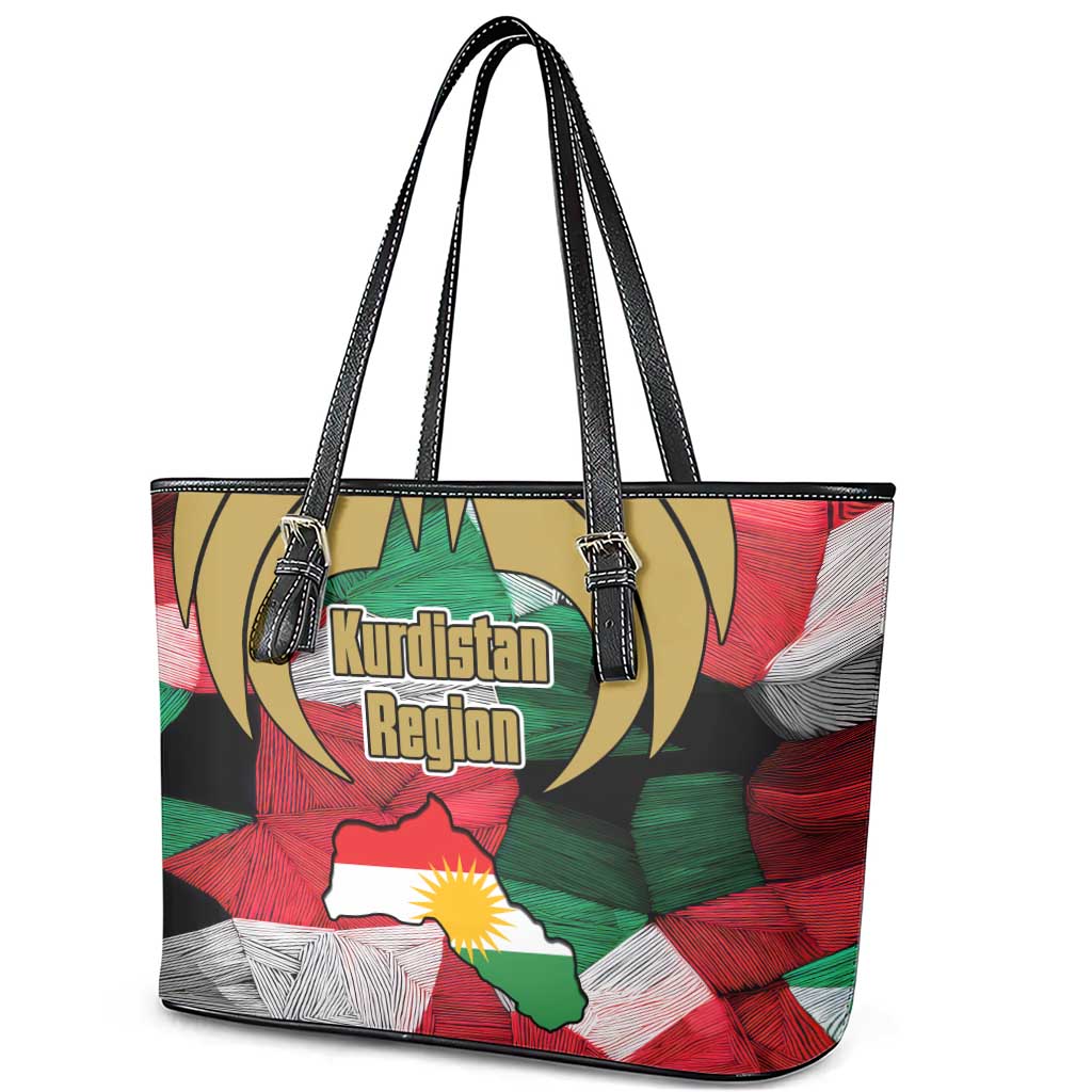 Kurdistan Region Iraq Leather Tote Bag Eagle Emblem Red Green Black - Wonder Print Shop