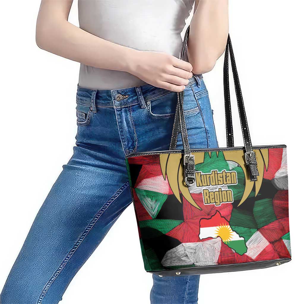 Kurdistan Region Iraq Leather Tote Bag Eagle Emblem Red Green Black - Wonder Print Shop