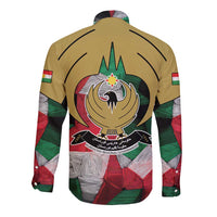 Kurdistan Region Iraq Long Sleeve Button Shirt Eagle Emblem Red Green Black - Wonder Print Shop