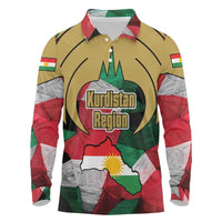 Kurdistan Region Iraq Long Sleeve Polo Shirt Eagle Emblem Red Green Black - Wonder Print Shop