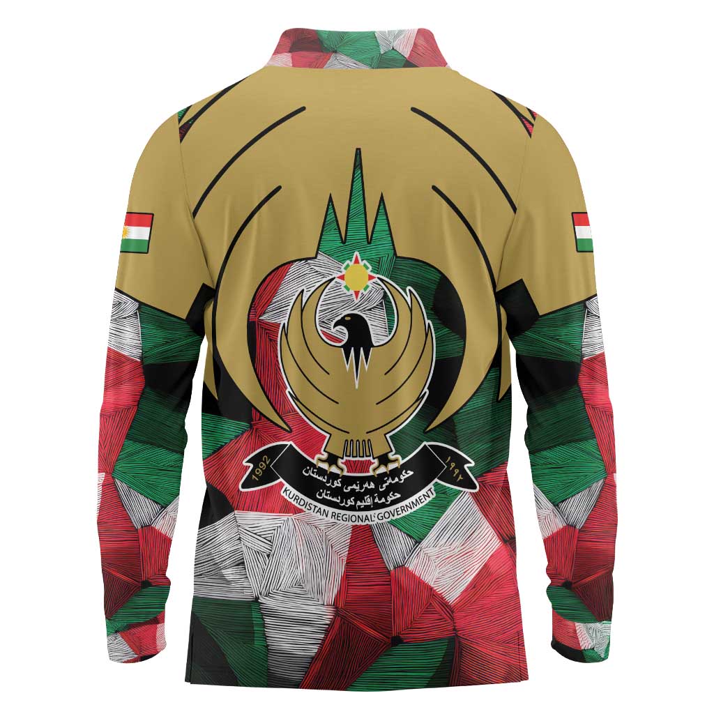 Kurdistan Region Iraq Long Sleeve Polo Shirt Eagle Emblem Red Green Black - Wonder Print Shop