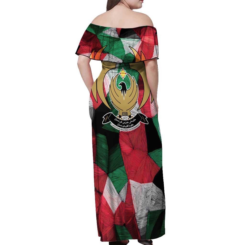 Kurdistan Region Iraq Off Shoulder Maxi Dress Eagle Emblem Red Green Black - Wonder Print Shop