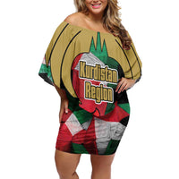 Kurdistan Region Iraq Off Shoulder Short Dress Eagle Emblem Red Green Black - Wonder Print Shop