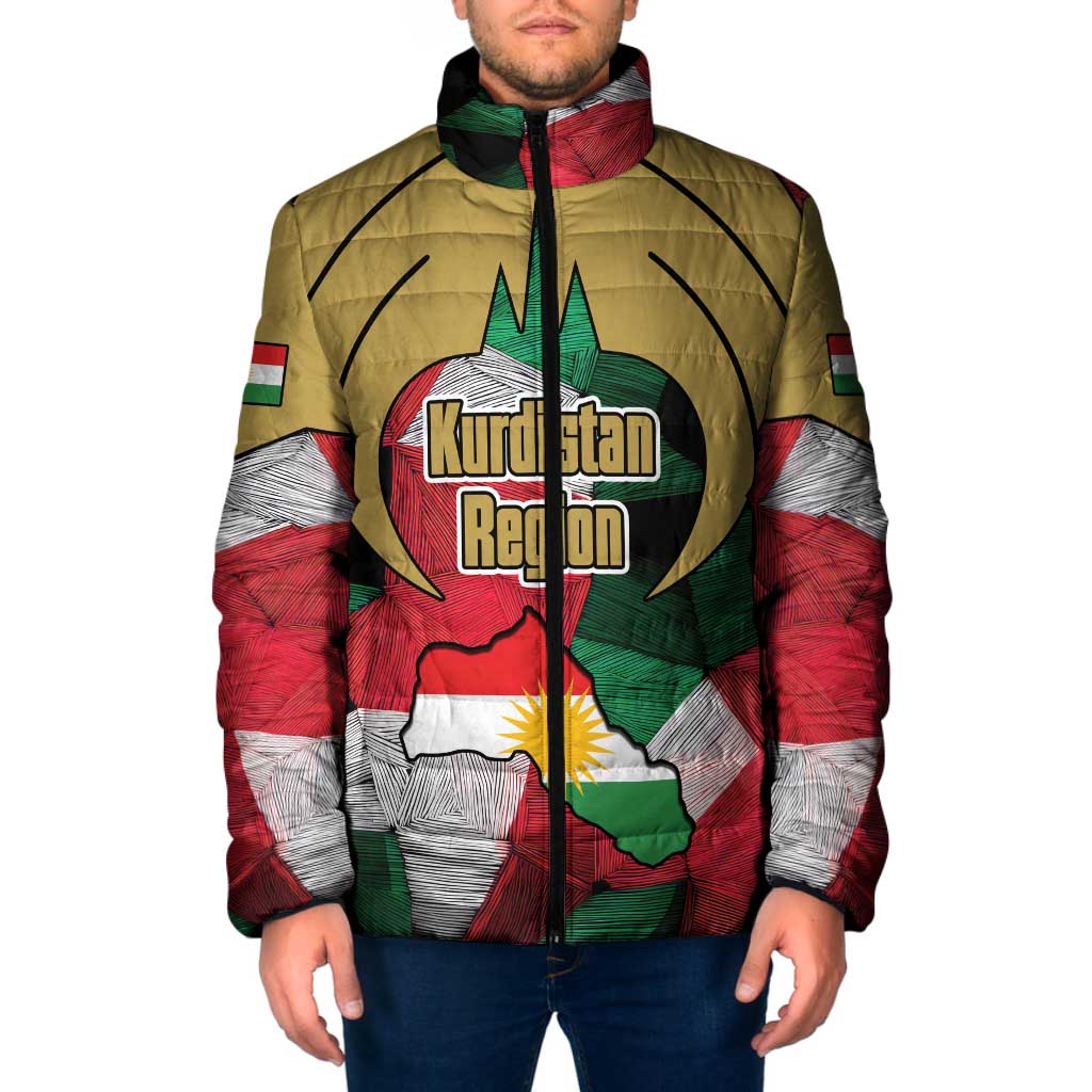 Kurdistan Region Iraq Padded Jacket Eagle Emblem Red Green Black - Wonder Print Shop