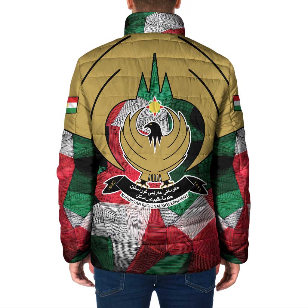 Kurdistan Region Iraq Padded Jacket Eagle Emblem Red Green Black - Wonder Print Shop