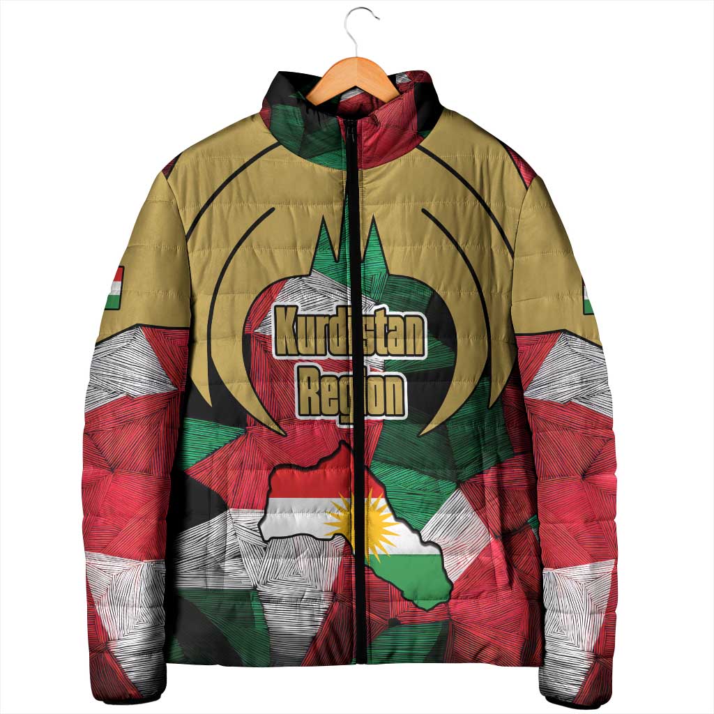 Kurdistan Region Iraq Padded Jacket Eagle Emblem Red Green Black - Wonder Print Shop