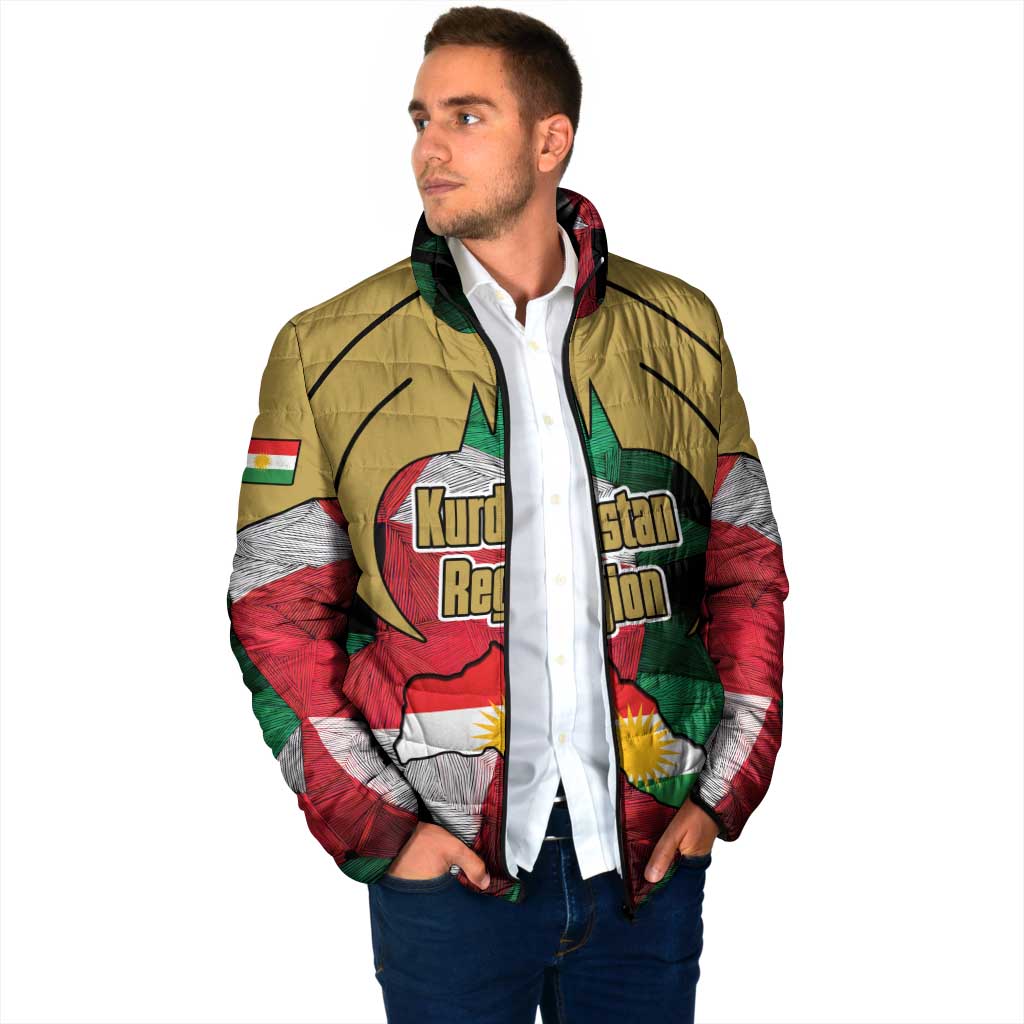 Kurdistan Region Iraq Padded Jacket Eagle Emblem Red Green Black - Wonder Print Shop