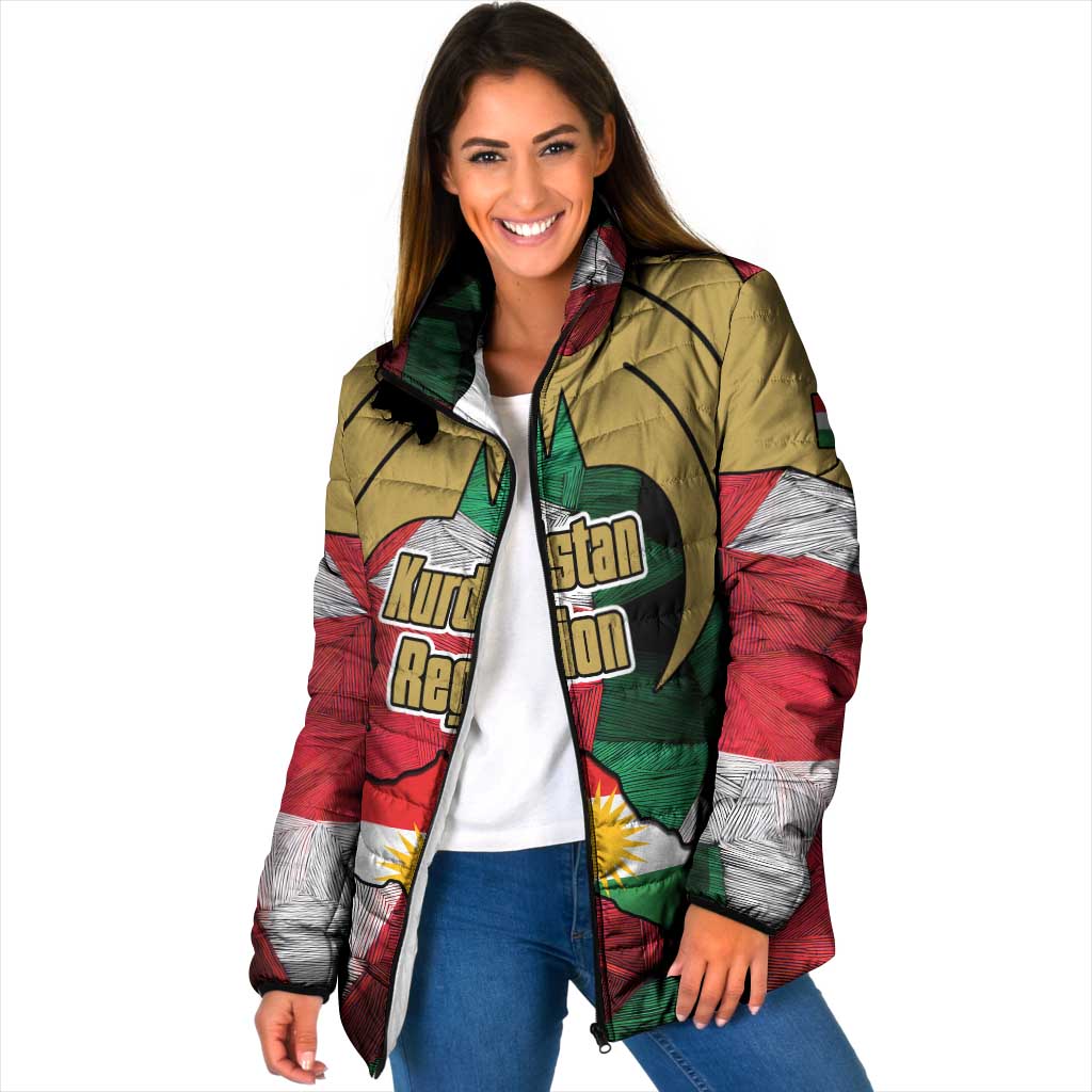 Kurdistan Region Iraq Padded Jacket Eagle Emblem Red Green Black - Wonder Print Shop