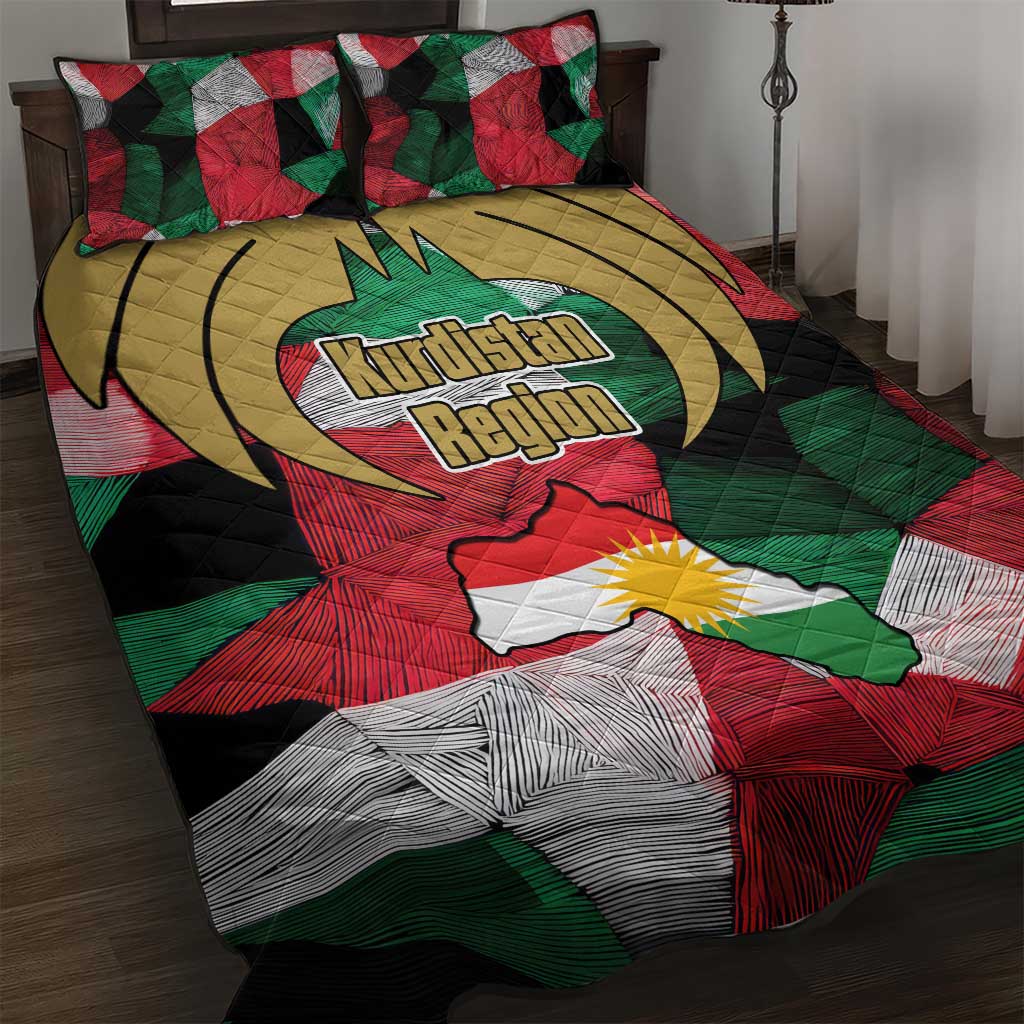 Kurdistan Region Iraq Quilt Bed Set Eagle Emblem Red Green Black - Wonder Print Shop