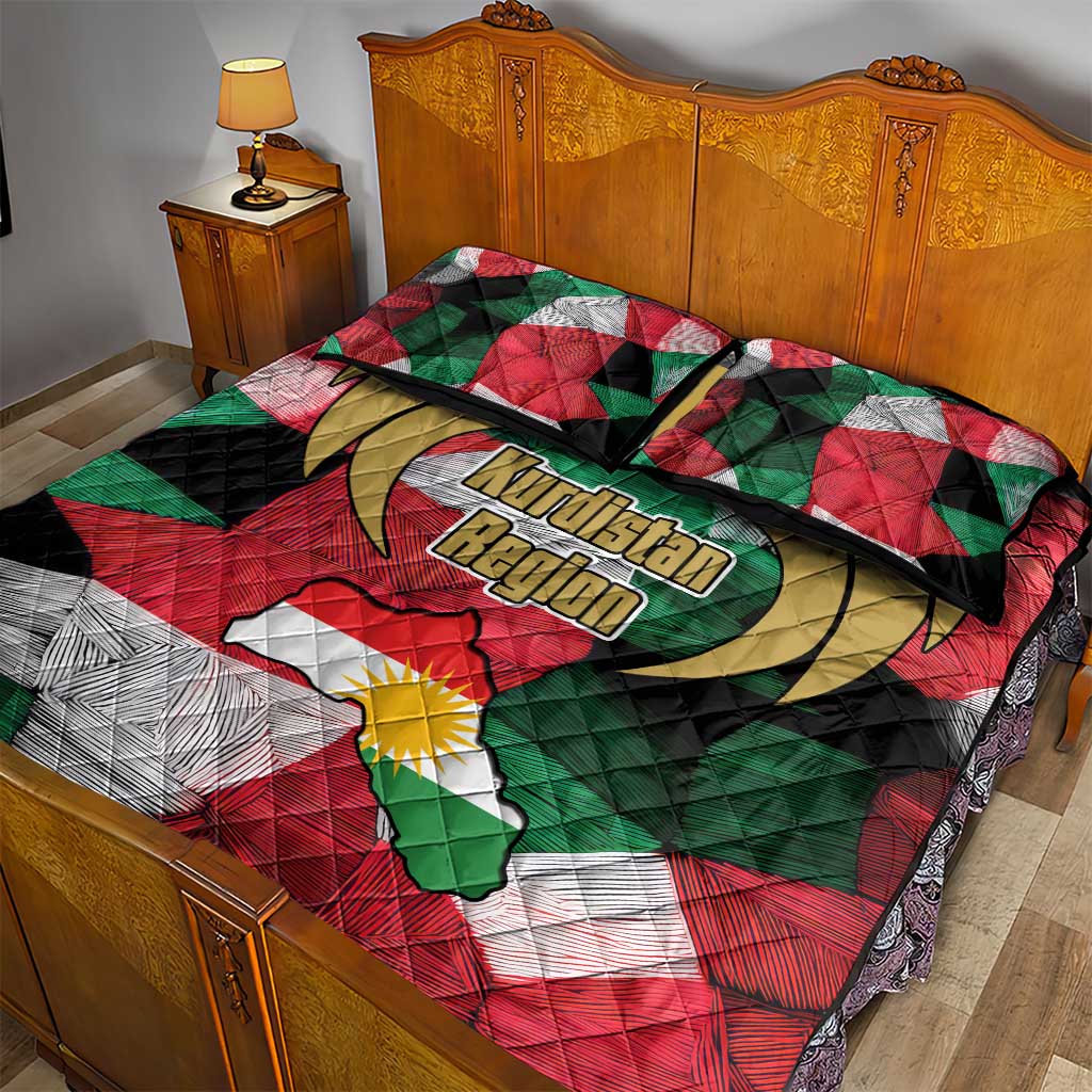 Kurdistan Region Iraq Quilt Bed Set Eagle Emblem Red Green Black - Wonder Print Shop