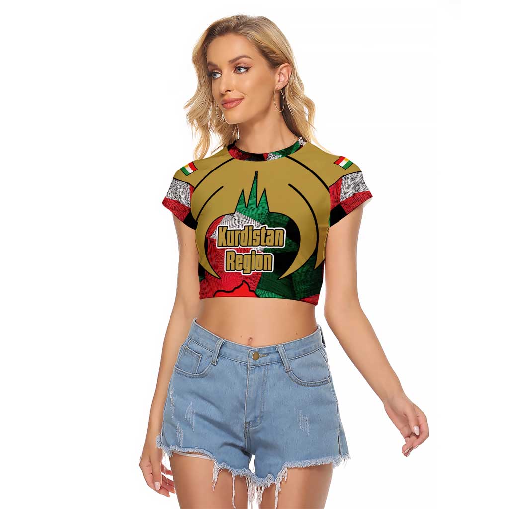 Kurdistan Region Iraq Raglan Cropped T Shirt Eagle Emblem Red Green Black - Wonder Print Shop