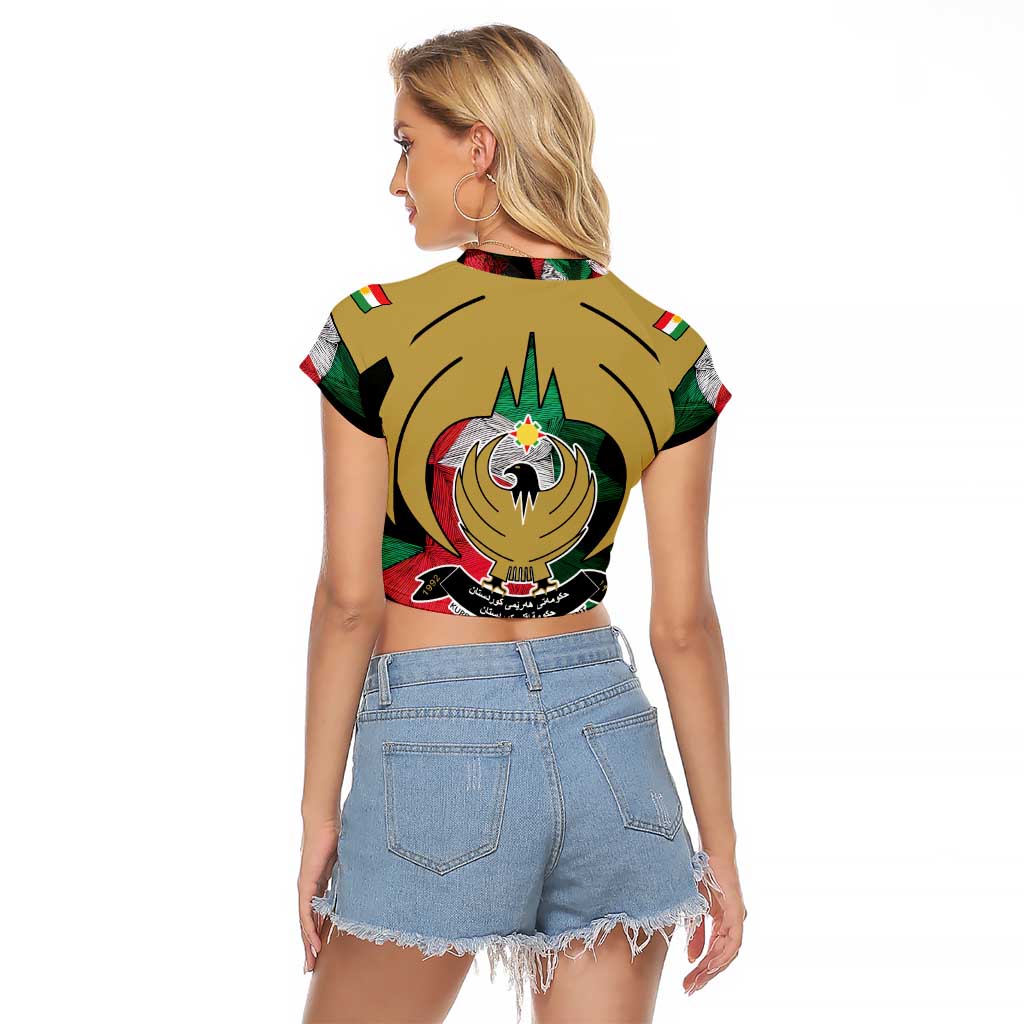 Kurdistan Region Iraq Raglan Cropped T Shirt Eagle Emblem Red Green Black - Wonder Print Shop