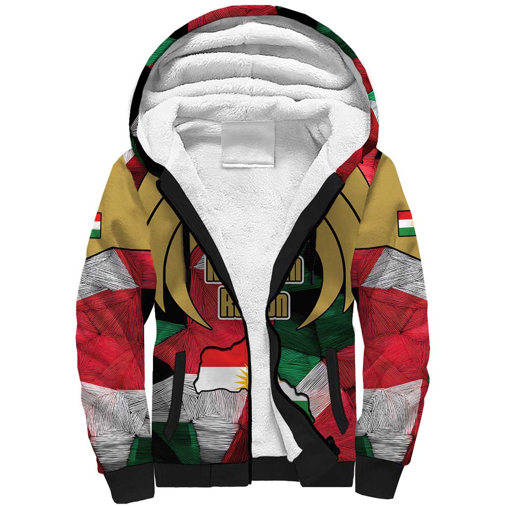 Kurdistan Region Iraq Sherpa Hoodie Eagle Emblem Red Green Black - Wonder Print Shop