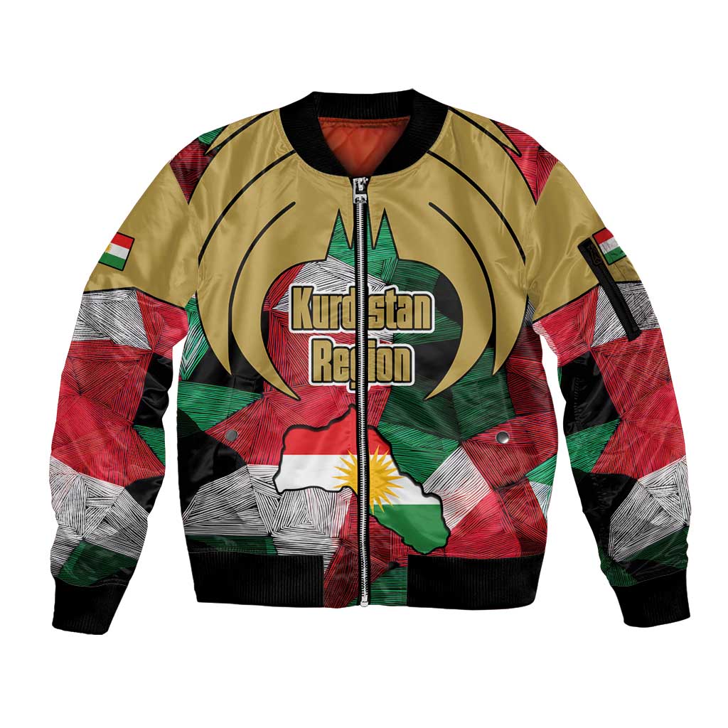 Kurdistan Region Iraq Sleeve Zip Bomber Jacket Eagle Emblem Red Green Black - Wonder Print Shop