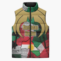Kurdistan Region Iraq Sleeveless Puffer Jacket Eagle Emblem Red Green Black - Wonder Print Shop