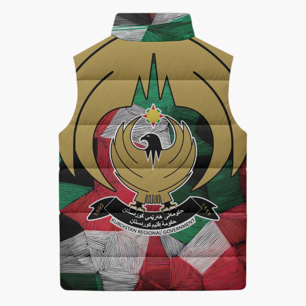 Kurdistan Region Iraq Sleeveless Puffer Jacket Eagle Emblem Red Green Black - Wonder Print Shop