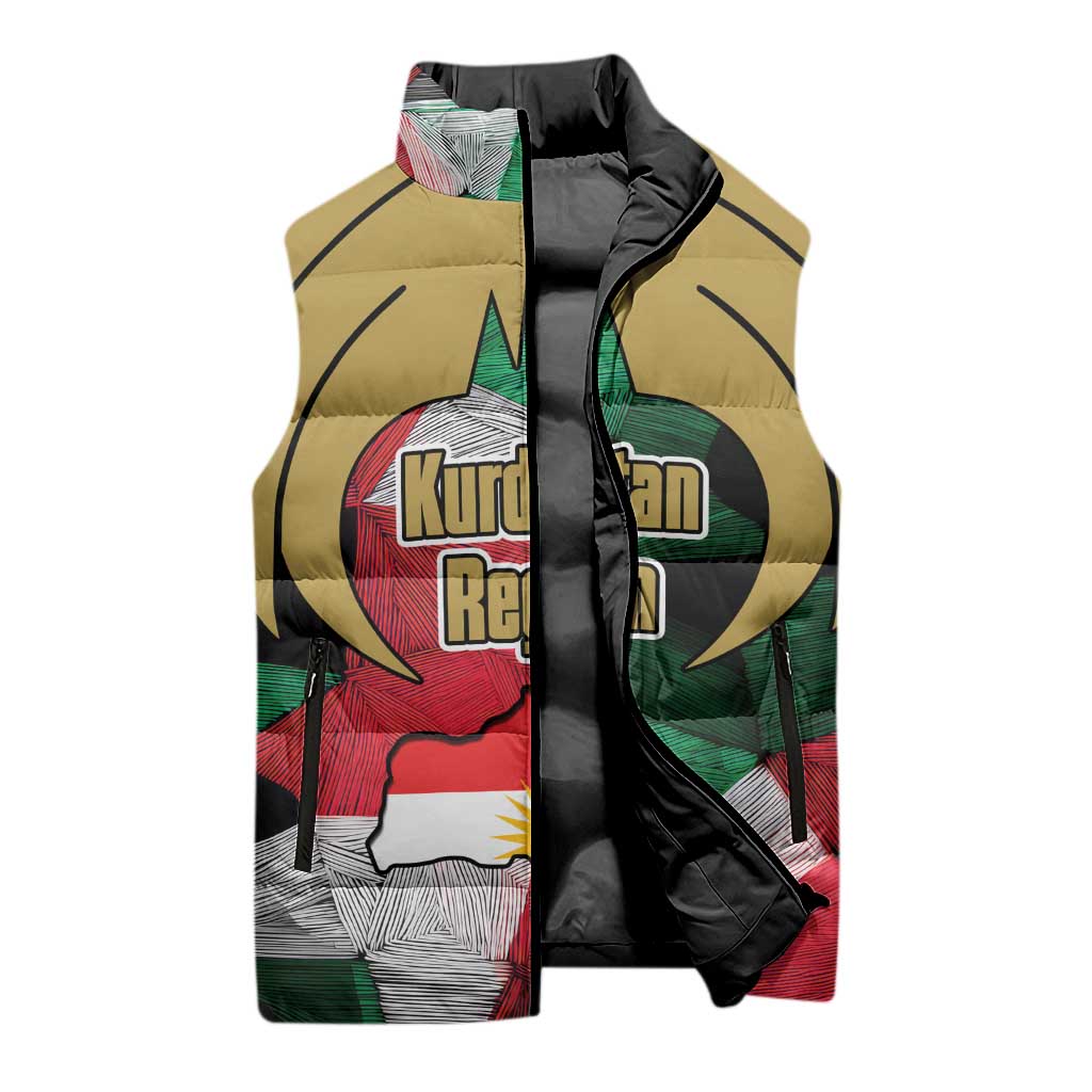Kurdistan Region Iraq Sleeveless Puffer Jacket Eagle Emblem Red Green Black - Wonder Print Shop