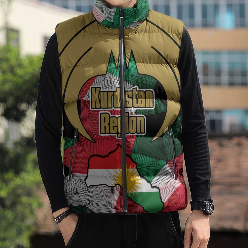 Kurdistan Region Iraq Sleeveless Puffer Jacket Eagle Emblem Red Green Black - Wonder Print Shop