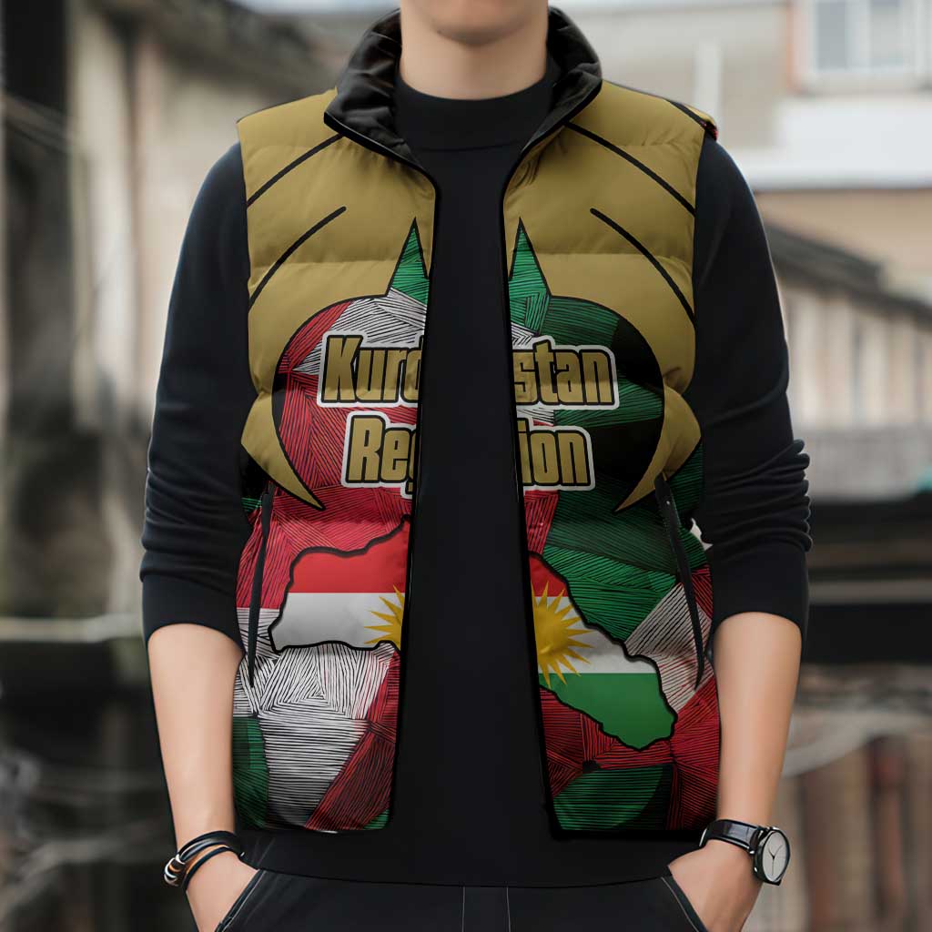 Kurdistan Region Iraq Sleeveless Puffer Jacket Eagle Emblem Red Green Black - Wonder Print Shop