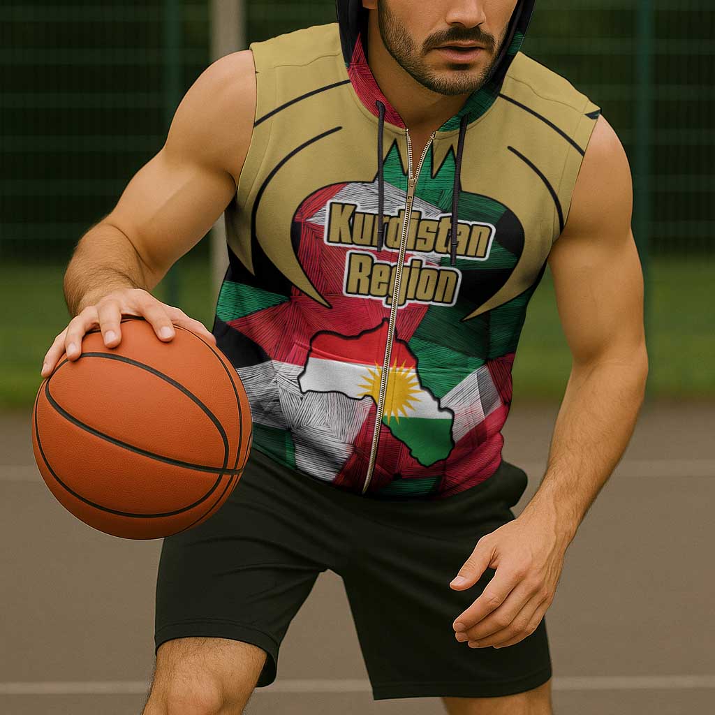 Kurdistan Region Iraq Sleeveless Zip Hoodie Eagle Emblem Red Green Black - Wonder Print Shop