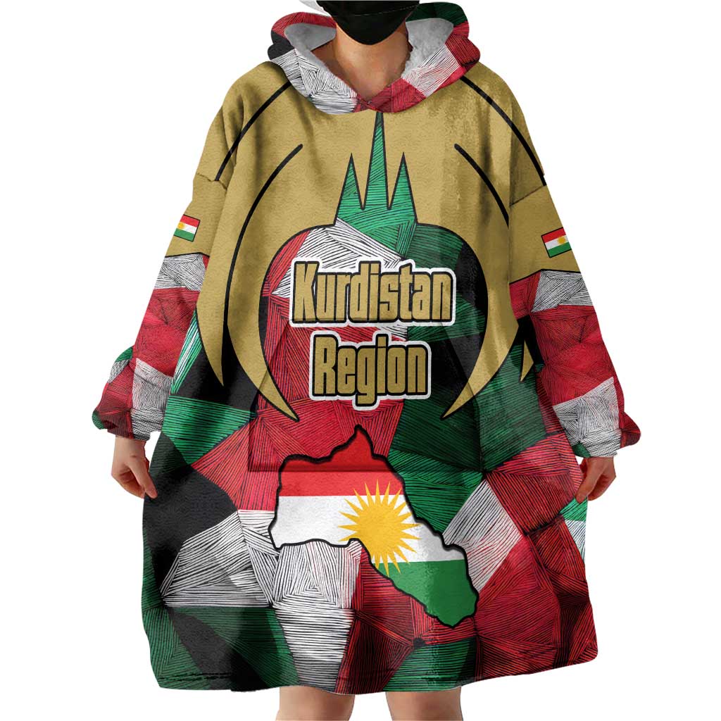 Kurdistan Region Iraq Wearable Blanket Hoodie Eagle Emblem Red Green Black - Wonder Print Shop