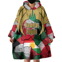 Kurdistan Region Iraq Wearable Blanket Hoodie Eagle Emblem Red Green Black - Wonder Print Shop