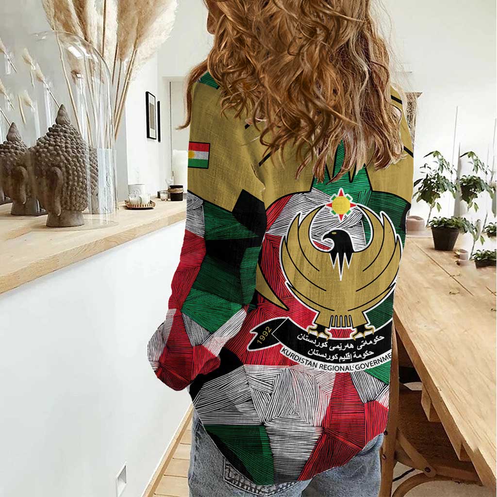 Kurdistan Region Iraq Women Casual Shirt Eagle Emblem Red Green Black - Wonder Print Shop