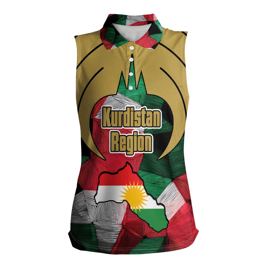 Kurdistan Region Iraq Women Sleeveless Polo Shirt Eagle Emblem Red Green Black - Wonder Print Shop