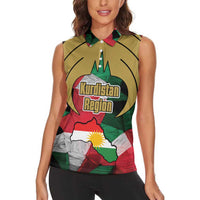 Kurdistan Region Iraq Women Sleeveless Polo Shirt Eagle Emblem Red Green Black - Wonder Print Shop