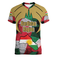 Kurdistan Region Iraq Women V-Neck T-Shirt Eagle Emblem Red Green Black - Wonder Print Shop